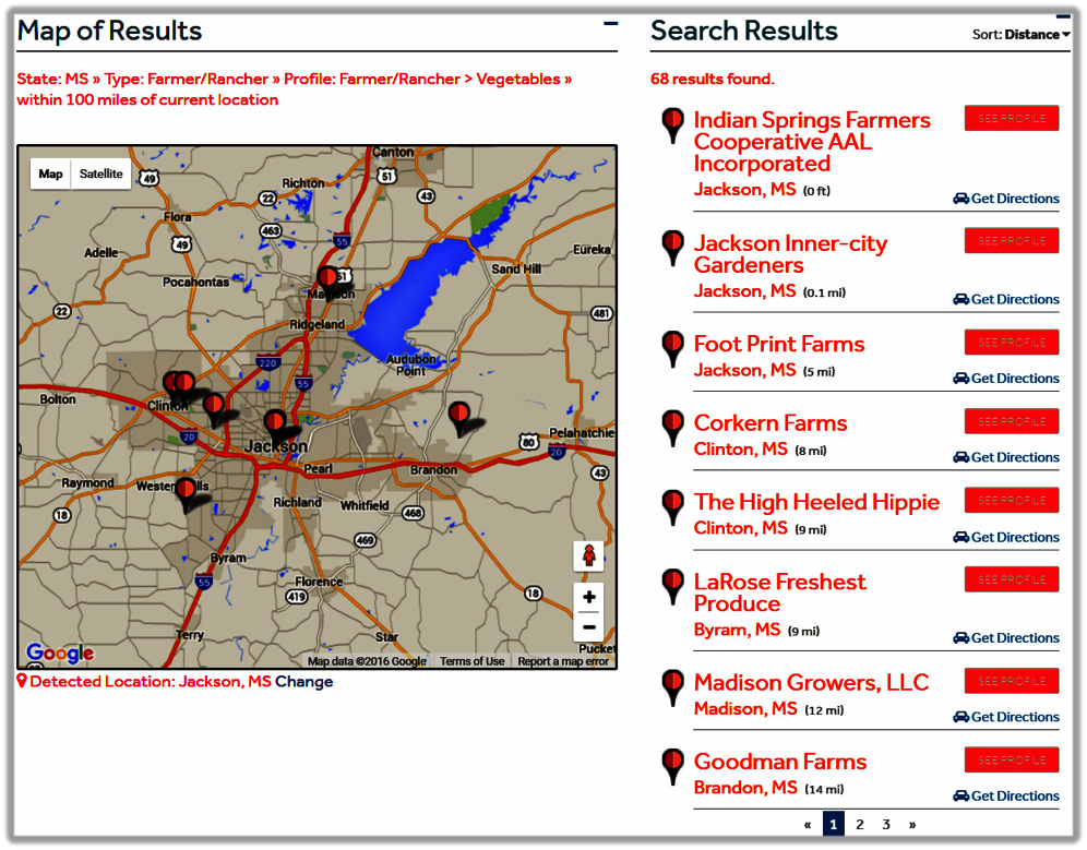 Figure ! is a map of vegetable growers within 100 miles from Jackson, Mississippi.