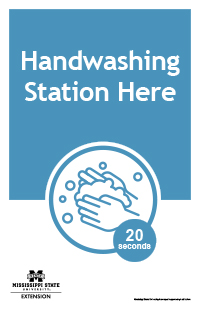 Poster with text "Handwashing Station Here" and a handwashing clipart with the text "20 seconds."