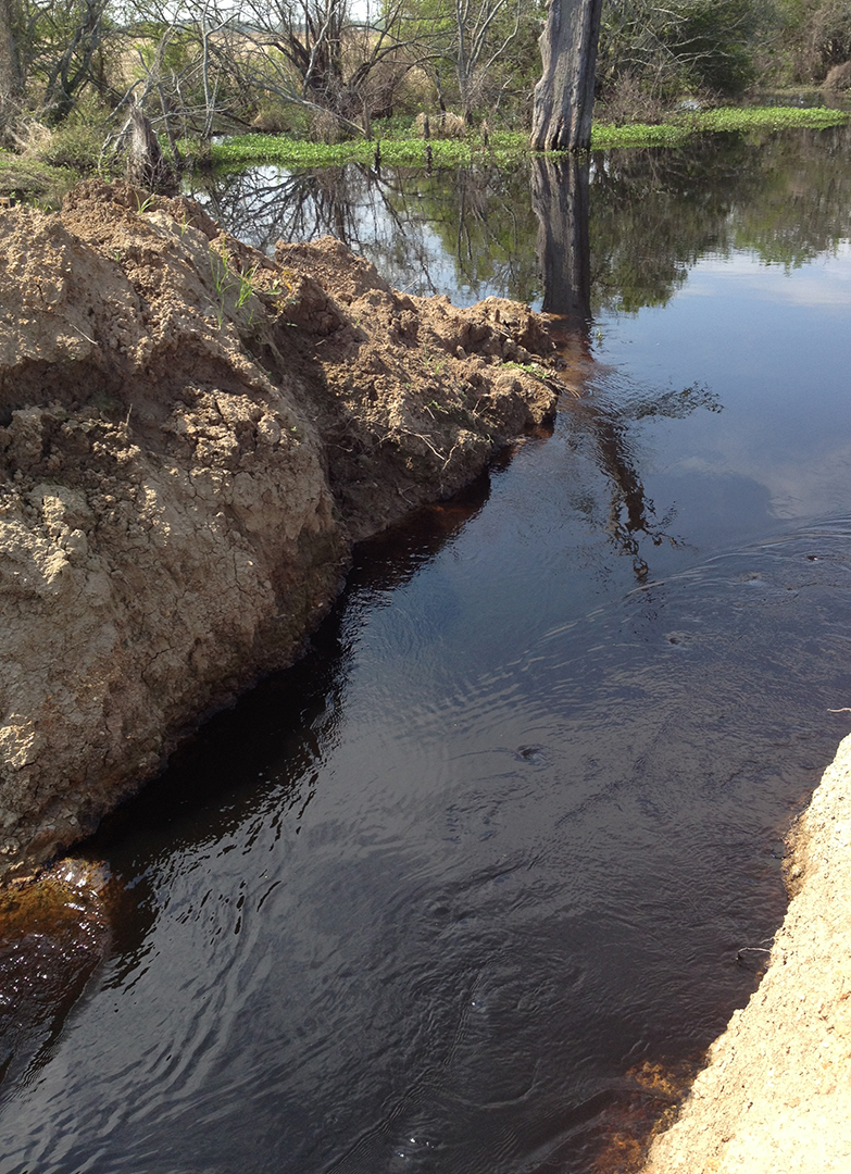 Stream running between two dirt banks.