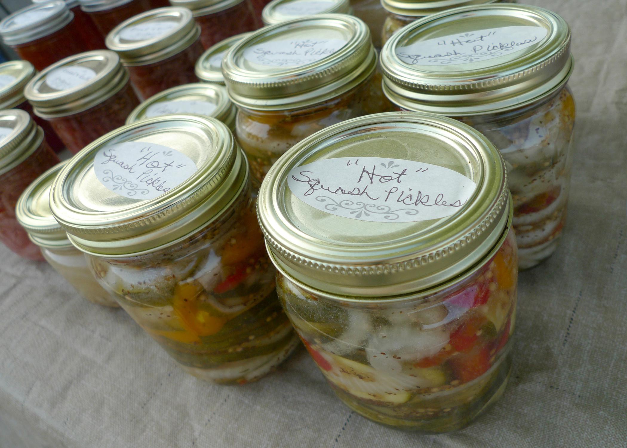 Jars of home canned pickled vegetables