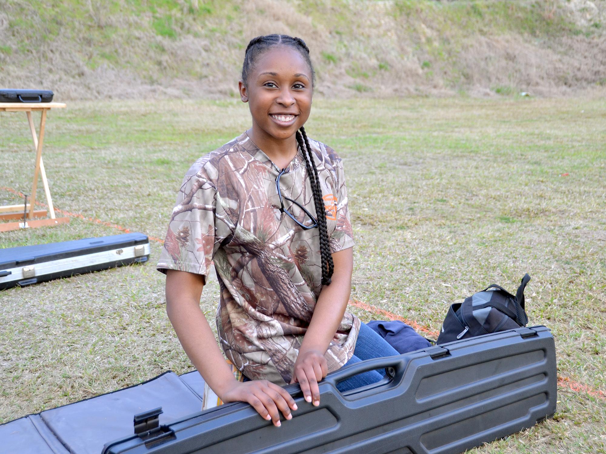 Brandy Barnes, a member of the Mississippi State University Extension Service Hinds County 4-H, prepares for shooting sports practice in Byram on Feb. 29, 2016. She earned one of four spots on the National 4-H Shooting Sports Championship team and will compete in the .22-caliber rifle division in Grand Island, Nebraska, June 26-July 1, 2016. (Photo by MSU Extension Service/Susan Collins-Smith)