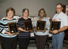 Winners of 2007 Louis and Doris Wise Support Staff awards are, from left, Beth Hathcock, Donna Bland, Bridget Carr and D. Ray Manning.