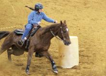 Anna Katherine Hosket, a member of the Mississippi State University Extension Service 4-H program in Choctaw County, runs barrels in the 2017 4-H Winter Classic horse show series. Show organizers and participants celebrated the event’s 10th anniversary on March 31. (Photo courtesy of Gina Wills)