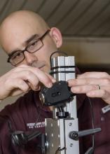 Mississippi State University researcher John Linhoss studied the efficiency of radiant heaters at keeping brooding chicks warm and productive. (Photo by MSU Ag Communications/Kevin Hudson)