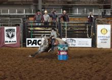 Victoria Williams races around a barrel at the 2013 Rotary Classic Rodeo, held in February at the Mississippi Horse Park. The Mississippi State University facility near Starkville, Miss., recently earned a "best footing" award from the Women's Professional Rodeo Association. (Submitted Photo)