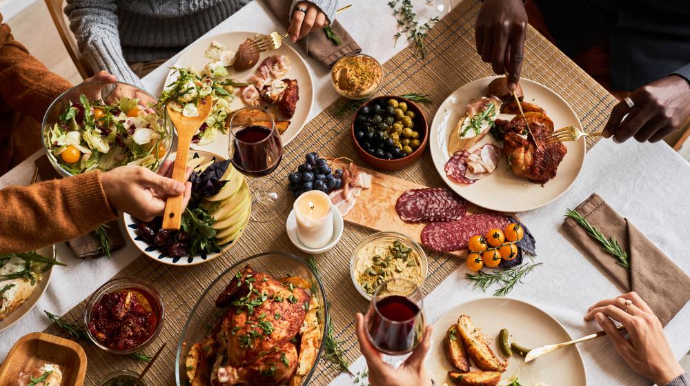 Thanksgiving food on a table.