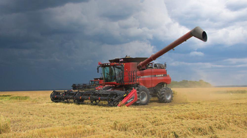 Harvesting machine in a rice field.