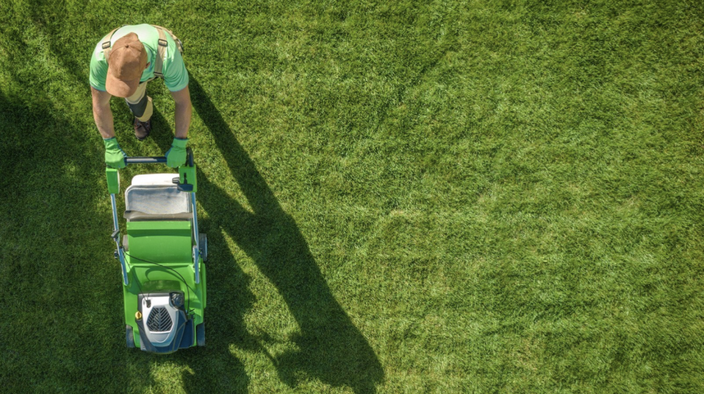 Man mowing grass.