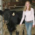 Bonnie Tartt, 18, daughter of beef producers Beth and Steve Tartt of Meridian, treats Malley to hay after competing at the 4-H Heifer Improvement Contest in Raymond. (Photo by MSU Ag Communications/Patti Drapala)