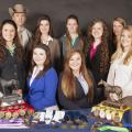 Mississippi State University’s award-winning horse judging team includes (front row, from left) Hannah Collins of Pontotoc; Ashley Greene of Jacksonville, Florida; Carlee West of Brooklyn; Samantha Miller of Birmingham; and (back row, from left) Clay Cavinder, team coach; Hannah Miller of Starkville; Ashley Palmer of Jackson; MaeLena Apperson of Mocksville, North Carolina; and Emily Ferjak, graduate student and assistant coach, from Killingworth, Connecticut. (Photo by MSU Extension Service/Kat Lawrence)