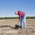 Larry Oldham, Mississippi State University soil specialist, samples soil in a Delta field on Oct. 17, 2014. (Photo by MSU Ag Communications/Kat Lawrence)