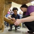 Stacia Applewhite, a senior veterinary medical technology student at the Mississippi State University College of Veterinary Medicine, left, and equine resident Dr. Brenna Burkett examine an equine patient. National Veterinary Technician Week is Oct. 11-17. (Photo by MSU College of Veterinary Medicine/Tom Thompson)