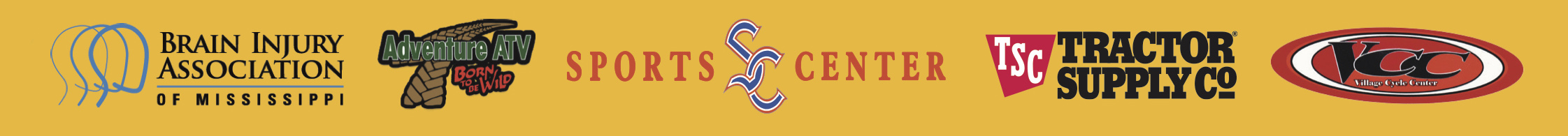 Sponsors - Brain Injury Association of Mississippi, Adventure ATV, Sports Center, Tractor Supply Co., and Village Cycle Center.